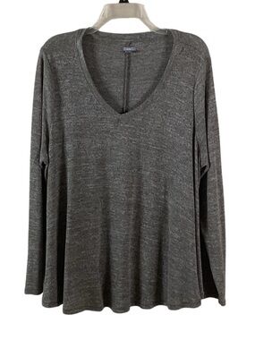 Aerie Knit V-Neck Loose Fit Flair Hem Shirt XL Gray Green